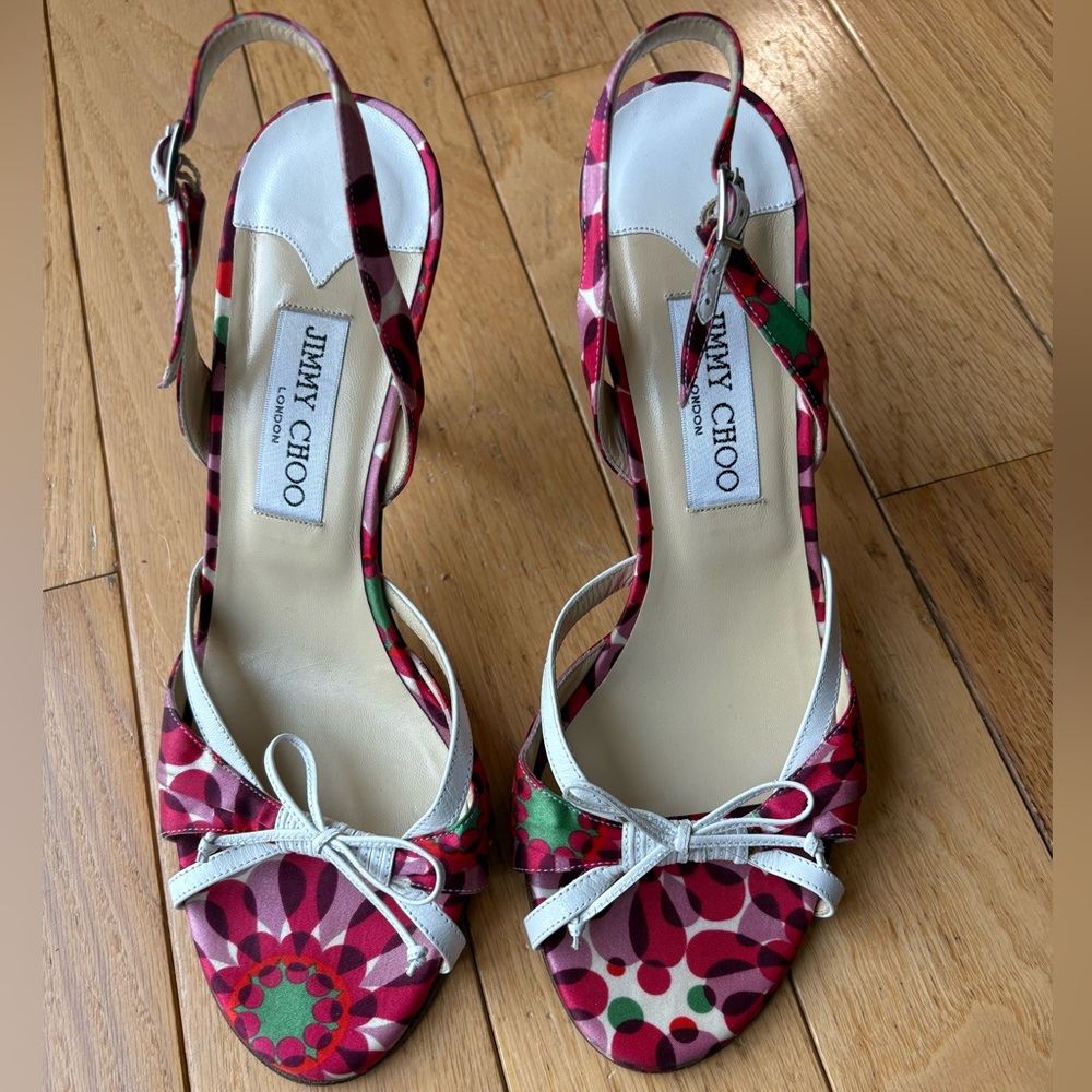 Jimmy Choo Pink and Green Floral Heels